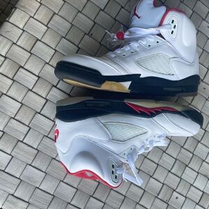 Nike White Red Black Air Jordan 5 Sneakers